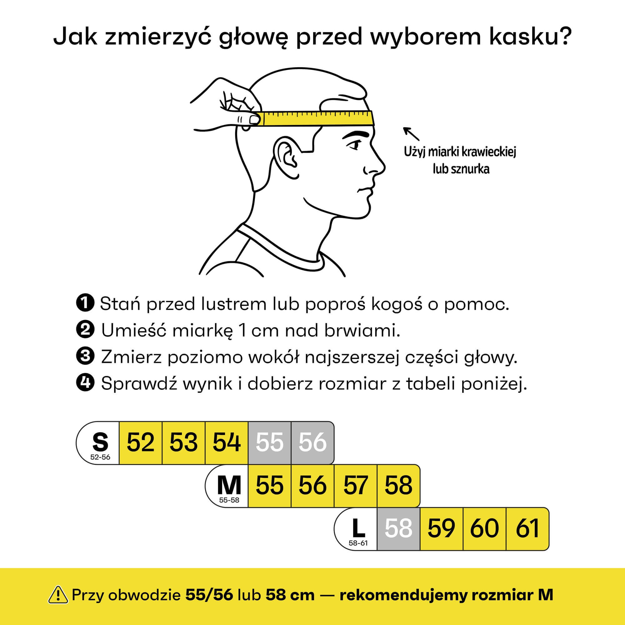 Tabela rozmiarowa i instrukcja mierzenia dla kasków Meteor Marven