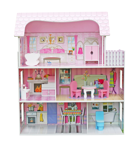 Wooden Dollhouse with Furniture (8 pieces)