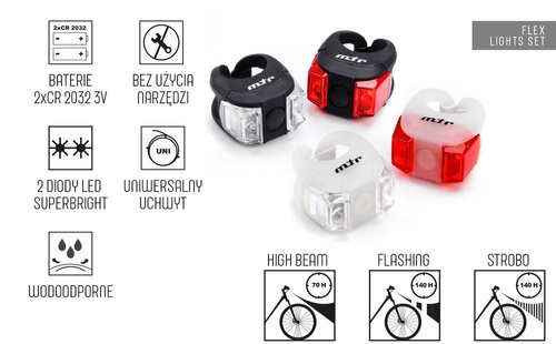 Zestaw lampek rowerowych Meteor Flex różowy